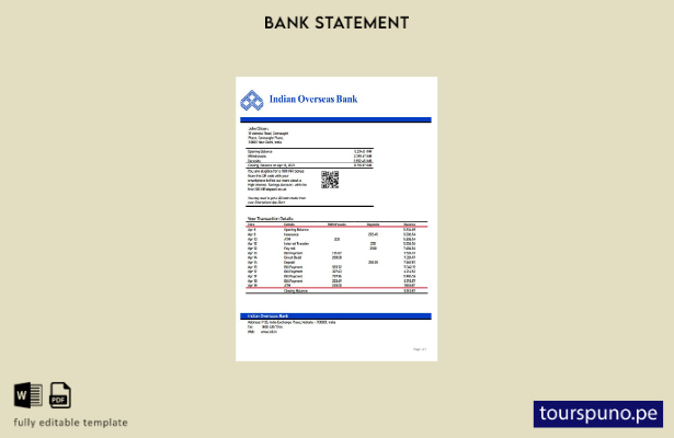 listo para imprimir plantilla de Word   extracto bancario indio en el extranjero